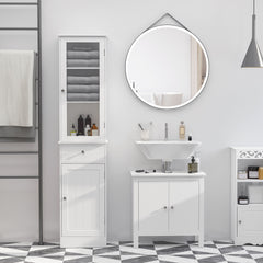 Slim Bathroom Storage Cabinet, Tall Bathroom Cabinet, Narrow Linen Tower with Acrylic Door, Drawer and Shelves, White