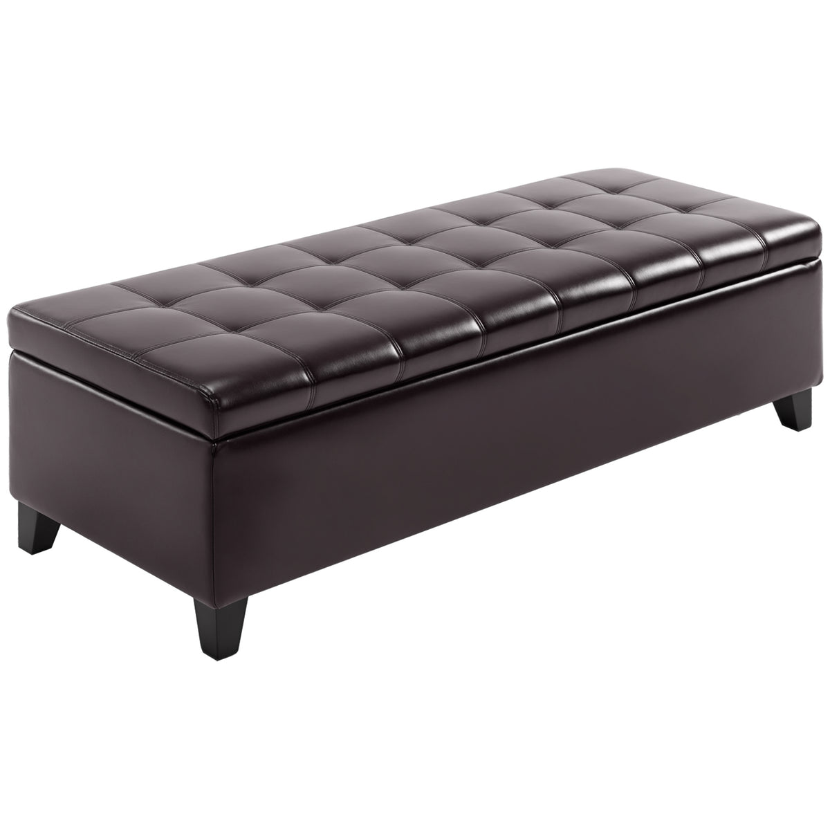 51" Ottoman Storage Bench, Faux Leather Storage Chest with Lift Top, Tufted Ottoman for Living Room, Entryway, Dark Brown