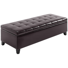 51" Ottoman Storage Bench, Faux Leather Storage Chest with Lift Top, Tufted Ottoman for Living Room, Entryway, Dark Brown