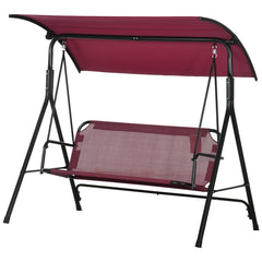 3-Person Porch Swing with Stand, Outdoor Swing for Patio Porch with Adjustable Tilt Canopy and Comfortable Swing Bench-Style Seat, Steel Frame, Wine Red