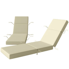 Set of 2 Chaise Lounge Cushion, 4" Thick Outdoor Lounge Chair Cushions with Ties for Patio, 21" x 72 ", Cream White