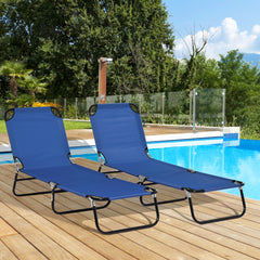 2 Piece Folding Chaise Lounge Pool Chairs, Outdoor Sun Tanning Chairs, Steel Frame for Beach, Yard, Patio, Blue