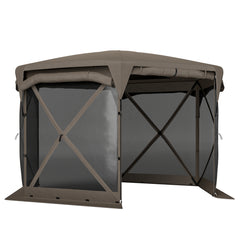 11 x 11ft Pop Up Gazebo Screen Tent with Removable Roof Cover, Roll-up Wind Panels for Camping, Backyard, Brown
