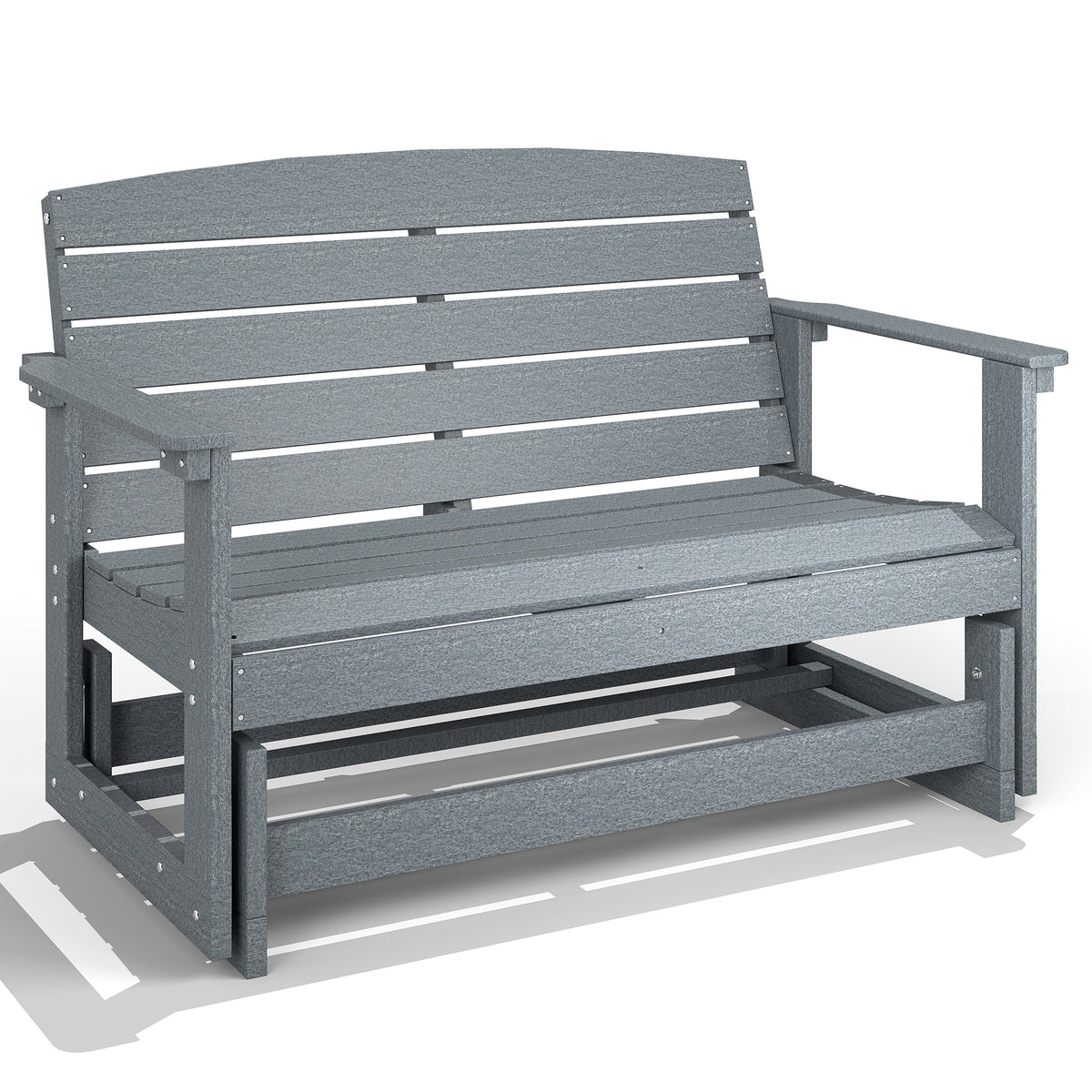 Patio Glider Bench w/ HDPE Slatted Double Rocking Chair, Light Gray