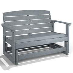 Patio Glider Bench w/ HDPE Slatted Double Rocking Chair, Light Gray