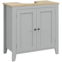 Bathroom Vanities, Pedestal Sink Cabinet with U-Shaped Cut-out and Adjustable Shelf, Gray