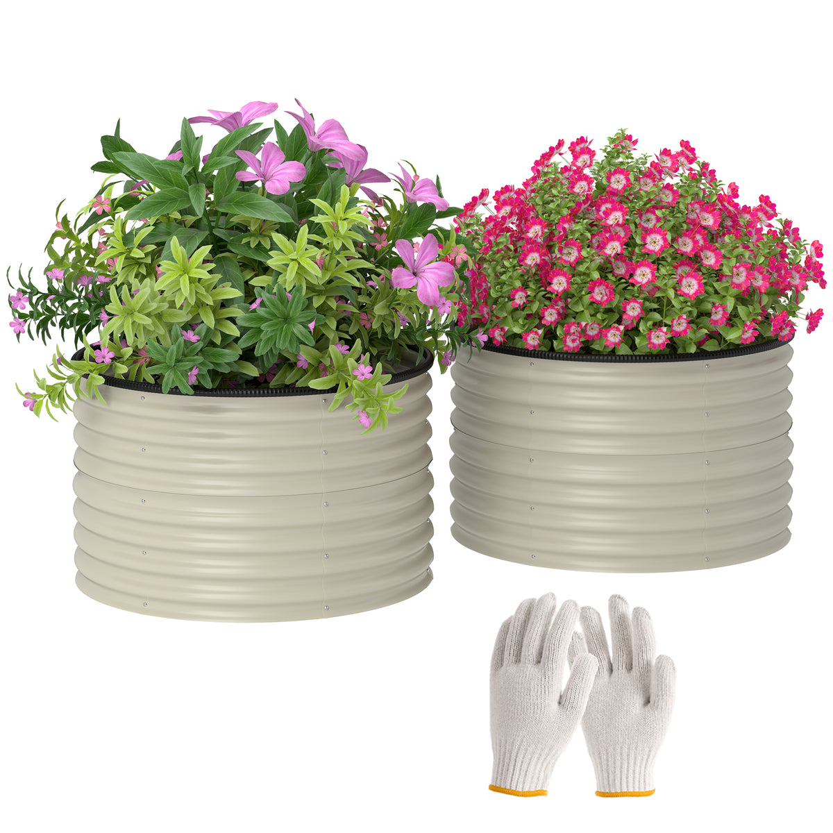 Set of 2 Raised Garden Bed, Metal Planter Box with Safety Edging, Easy-to-assemble Stock Tank, Cream White