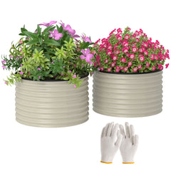 Set of 2 Raised Garden Bed, Metal Planter Box with Safety Edging, Easy-to-assemble Stock Tank, Cream White