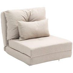 Floor Chair, Convertible Floor Sofa Bed, Folding Upholstered Couch Bed with Adjustable Backrest, Beige