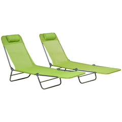 2 Piece Folding Chaise Lounge Chairs, Pool Sun Tanning Chairs with Reclining Back, Breathable Mesh Seat, Headrest for Beach, Yard, Patio, Green