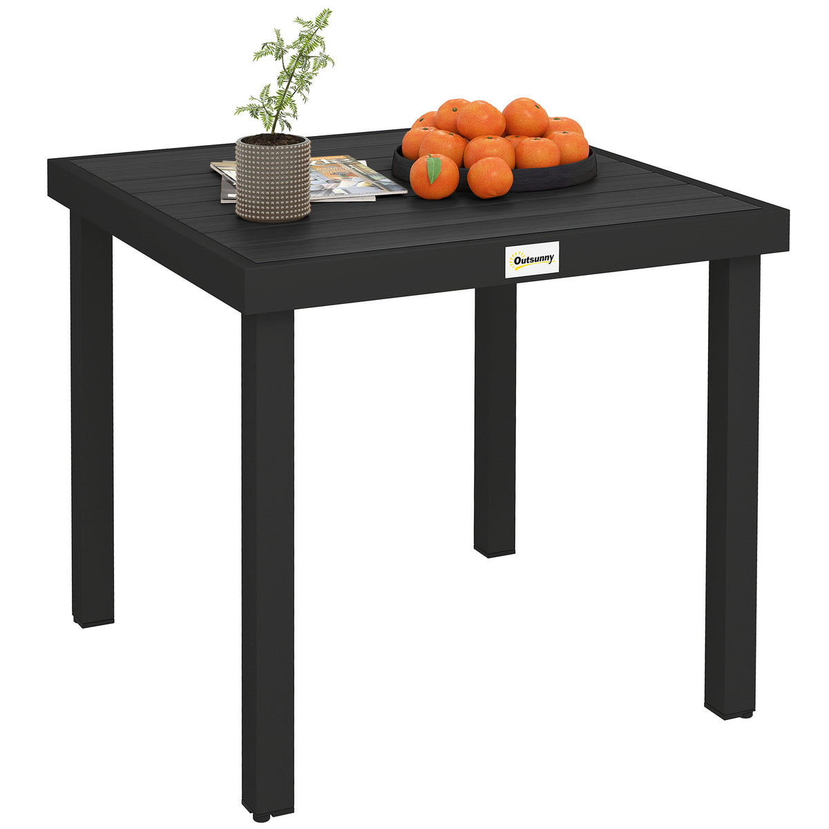 Patio Dining Table for 4, Rectangular Aluminum Outdoor Table for Garden Lawn Backyard, Black
