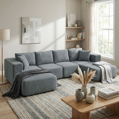 Modular Sectional Sofa, Boneless U-Shape Sectional Couch with 2 Ottomans, Dark Gray
