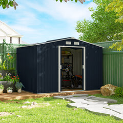 9' x 6' Outdoor Storage Shed, Garden Tool Metal Shed with Foundation Kit, Double Lockable Door, Air Vents and Sloping Roof, for Backyard, Patio, Lawn, Dark Gray