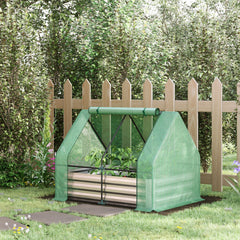 4 x 3 x 3ft Raised Garden Bed with Mini Greenhouse, Galvanized Raised Garden Bed with Cover for Herbs and Vegetables, Small Greenhouse for Patio Garden Balcony, Green and Gray