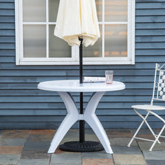 Patio Dining Table with Umbrella Hole Round Outdoor Bistro Table for Garden Lawn Backyard, White
