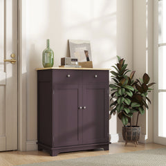 Kitchen Storage Cabinet, Sideboard Floor Cupboard with Solid Wood Top, Adjustable Shelf, and 2 Drawers, Coffee