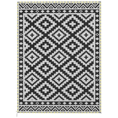 Outdoor Rug Carpet Reversible Plastic Straw Rug with LED Lights Black and White 12' x 9' for Patio