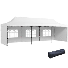 9.5' x 28' Pop Up Canopy Tent, Instant Tent for Parties, Height Adjustable, with Carry Bag and Sand Bags