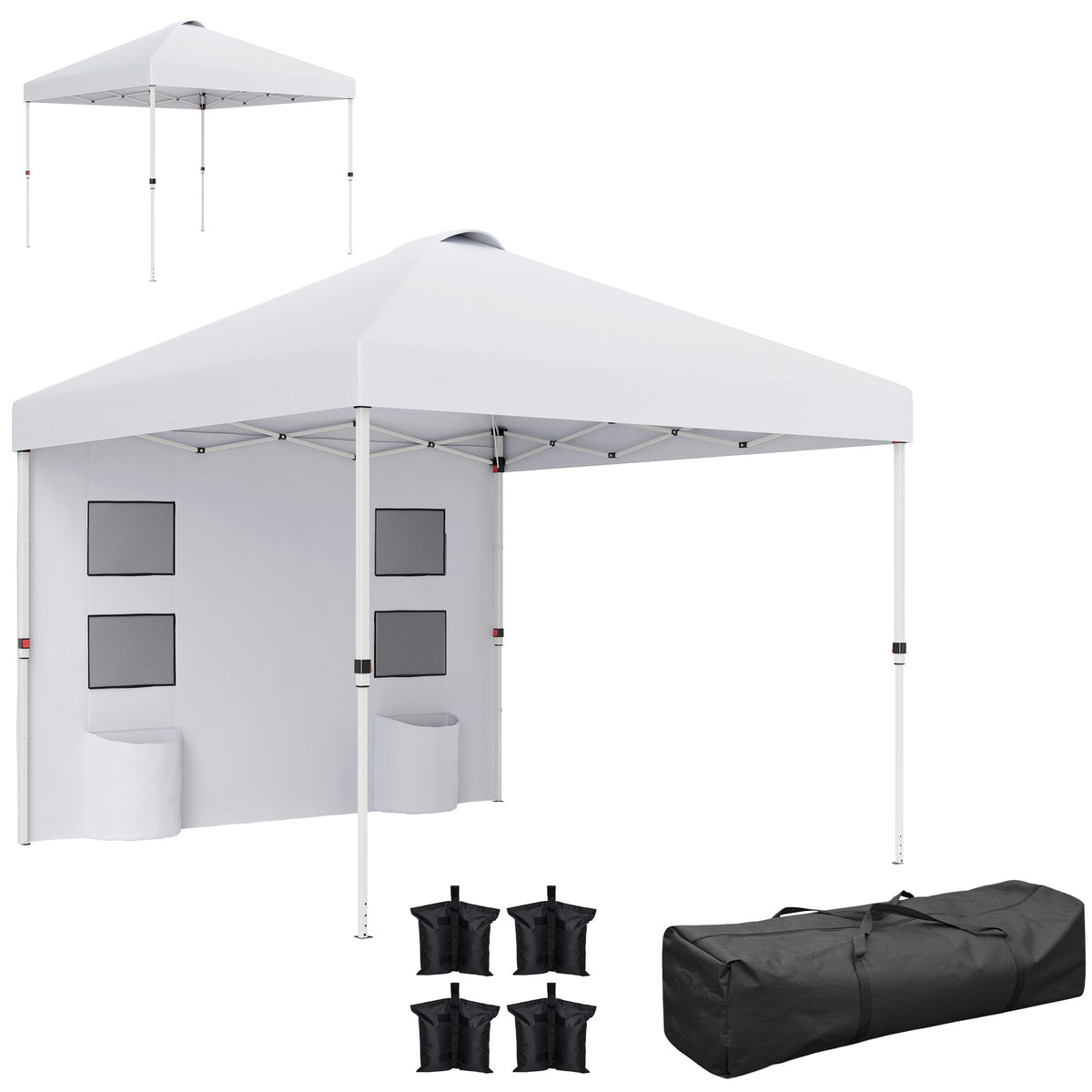10' x 10' Pop Up Canopy Tent w/ Sidewall, UPF50+ Height Adjustable Instant Sun Shelter w/ Storage Pockets, White