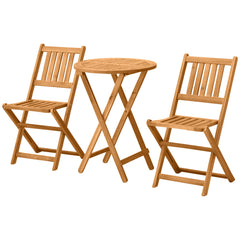 3-Piece Acacia Wood Bistro Set, Folding Patio Furniture with 2 Folding Chairs and Round Coffee Table, Teak, Slatted Finish, for Backyard, Balcony, Deck, Natural