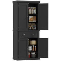 72.5" Kitchen Cabinet, Pantry Storage Cabinet with Doors and Shelves, Freestanding Food Pantry Cabinet, Black