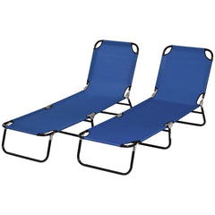 2 Piece Folding Chaise Lounge Pool Chairs, Outdoor Sun Tanning Chairs, Steel Frame for Beach, Yard, Patio, Blue