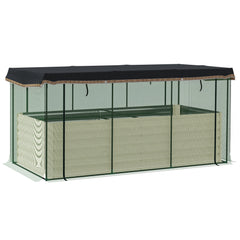 Galvanized Steel Planter Box with Crop Cage and Shade Cloth, Raised Garden Bed for Flowers, Veggies and Herbs, Beige