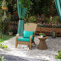 Patio Adirondack Chair with Rattan Wicker, Soft Cushions, Tall Curved Backrest for Deck or Garden, Sky Blue