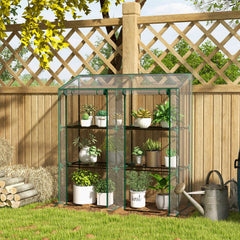 Lean-to Greenhouse, Portable Greenhouse with 3 Tier Shelves, 2 Roll-Up Zippered Doors, 56.3" x 18.1" x 59.4", Clear