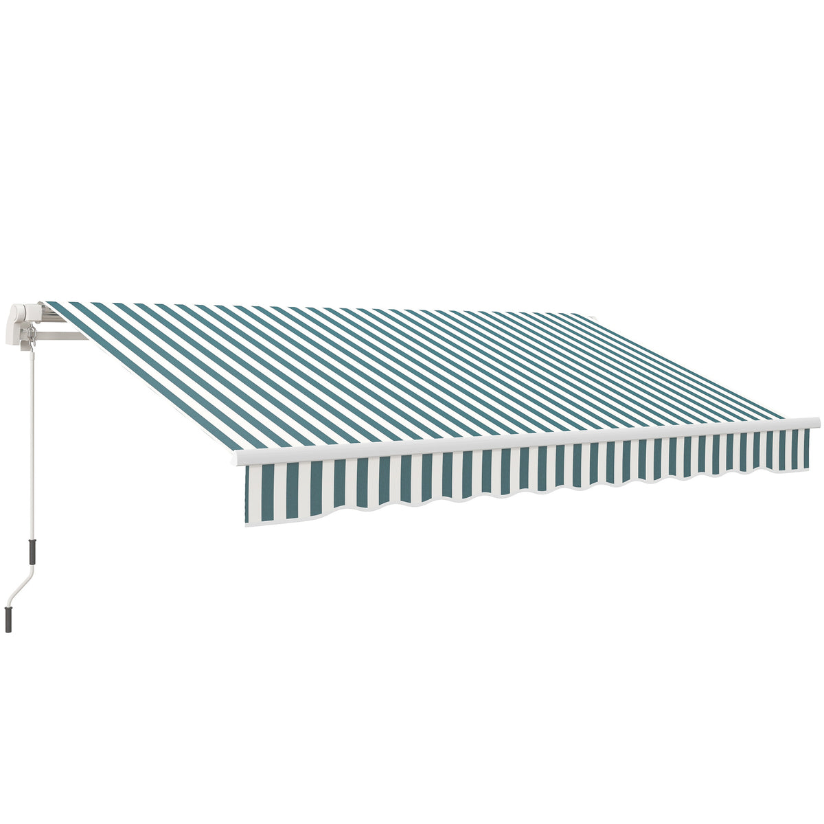 12' x 10' Retractable Awning Patio Awnings Sun Shade Shelter with Manual Crank Handle, 280g/m² UV & Water-Resistant Fabric and Aluminum Frame for Deck, Balcony, Yard, Green and White
