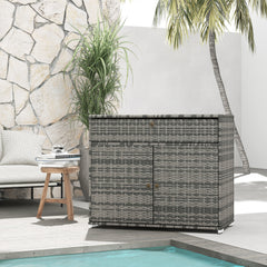 Outdoor Storage Cabinet, Waterproof PE Rattan Cabinet with Drawer for Indoor, Outdoor Swimming Pool, Gray