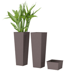 23.6 Inch Tall Planters for Outdoor Plants, Set of 2 Plastic Flower Pots with Drainage Holes, Brown