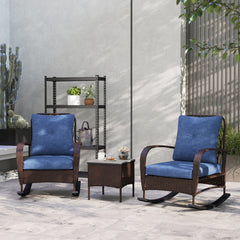 3 Piece Wicker Patio Furniture Set, Outdoor PE Rattan Rocking Chairs with Coffee Table, Cushions for Porch, Brown