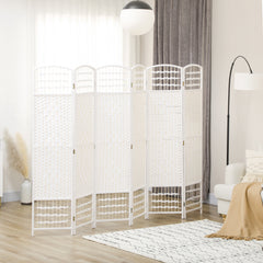 6 Panel Folding Room Divider Portable Privacy Screen Wave Fiber Room Partition for Home Office White