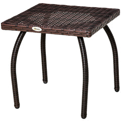 Outdoor PE Wicker Side Table, Small Square Rattan End Table, All-Weather Material Coffee Table for Garden, Balcony, Backyard, Brown