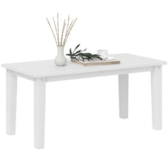 Rectangle Outdoor Coffee Table, HDPE All-Weather Outdoor Patio Table with Slatted Tabletop for Yard, Balcony, White