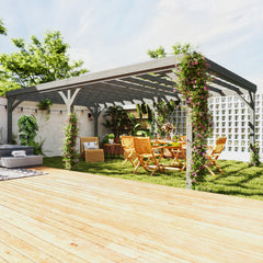 12' x 20' Outdoor Wooden Pergola, Grape Vine Gazebo with Concrete Anchors for Garden, Patio, Backyard, Deck, Gray