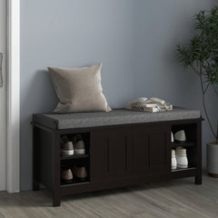 Modern Shoe Storage Bench, Entry Way Bench with Cushion, 2 Sliding Doors, Storage Ottoman Bench, Holds 10 Pairs, Black