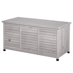 75 Gallon Wooden Deck Box, Outdoor Storage Container with Aerating Gap & Weather-Fighting Finish, Grey