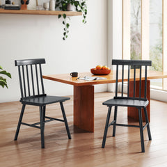 Dining Chairs Set of 2, Farmhouse Wood Kitchen Chairs with Rubber Wood Frame, Spindle Back for Dining Room, Black