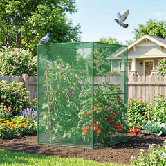 Walk-in Crop Cage, Plant Protectors from Animals with Roll Up Zippered Door, 3.9' x 3.9' x 5.9', Dark Green