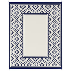 Reversible Outdoor Rug, Waterproof Plastic Straw with Carry Bag, 8' x 10', Blue & White Gourd Border