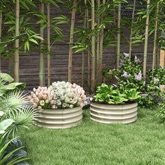 Set of 2 Raised Garden Bed, Metal Planter Box with Safety Edging, Easy-to-assemble Stock Tank, Cream