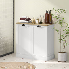 Dual Tilt out Laundry Hamper Cabinet with 2 Removable Basket, Modern Bathroom Storage Cabinet with Shaker Doors and Handles, White