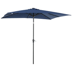 9' x 7' Solar Umbrella, LED Lighted Patio Umbrella for Table or Base with Tilt & Crank, Outdoor Umbrella for Garden, Deck, Backyard, Pool, Beach, Blue