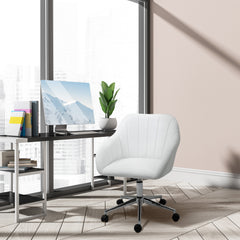 Mid Back Home Office Chair Computer Desk Chair with PU Leather, Adjustable Height, Swivel Wheels for Study, Bedroom, White