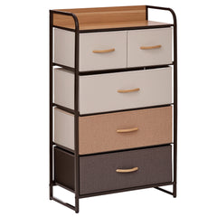 5-Drawer Fabric Dresser Tower, 4-Tier Storage Organizer with Steel Frame for Hallway, Bedroom, and Closet, Maple Wood