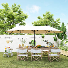 15ft Patio Umbrella Double-Sided Outdoor Market Extra Large Umbrella with Crank Handle for Deck, Lawn, Backyard and Pool, Cream White