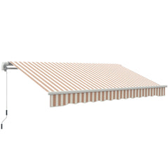 12' x 10' Manual Retractable Awning Outdoor Sunshade Shelter with Adjustable & Versatile Design, Beige and White