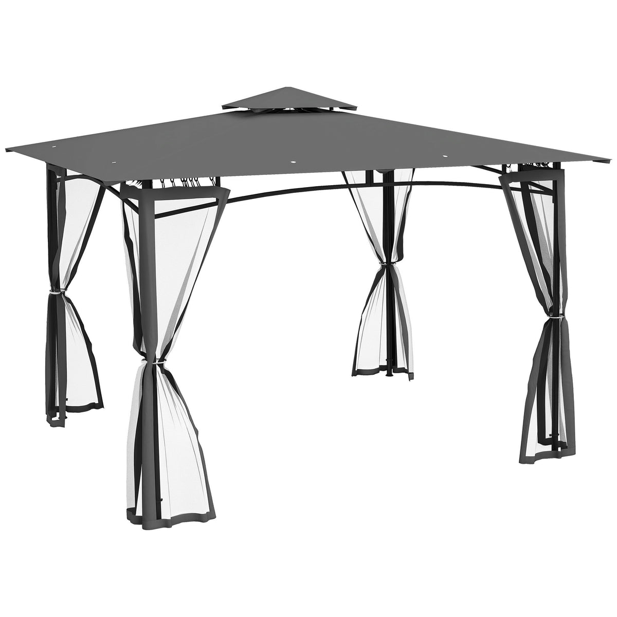 10' x 12' Outdoor Gazebo with Nettings, 2 Tier Patio Gazebo Canopy for Garden, Backyard, Deck, Dark Gray